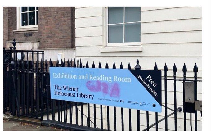 The brilliant response of  @TSimpsonWHL  and the Wiener Library has been to add the vandalised sign to the Library’s collection of antisemitic material. It will be catalogued and preserved.